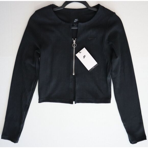 Nike FN3682-010 Women's Sz M Black Chill Rib Slim Fit Full-Zip Cardigan - Picture 7 of 13